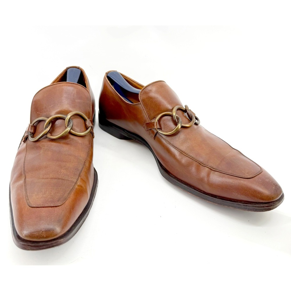 Magnanni Loafers Mens 11 Brown Calf Leather Triple Ring Bit Handcrafted Spain